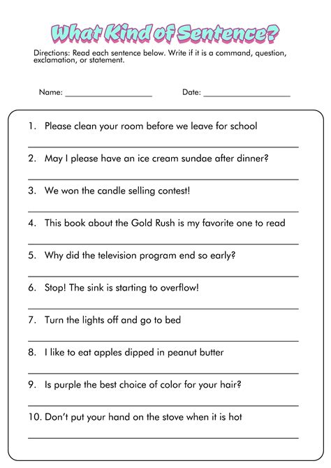 Crafting Connections: Worksheet Wednesday... Types of Sentences